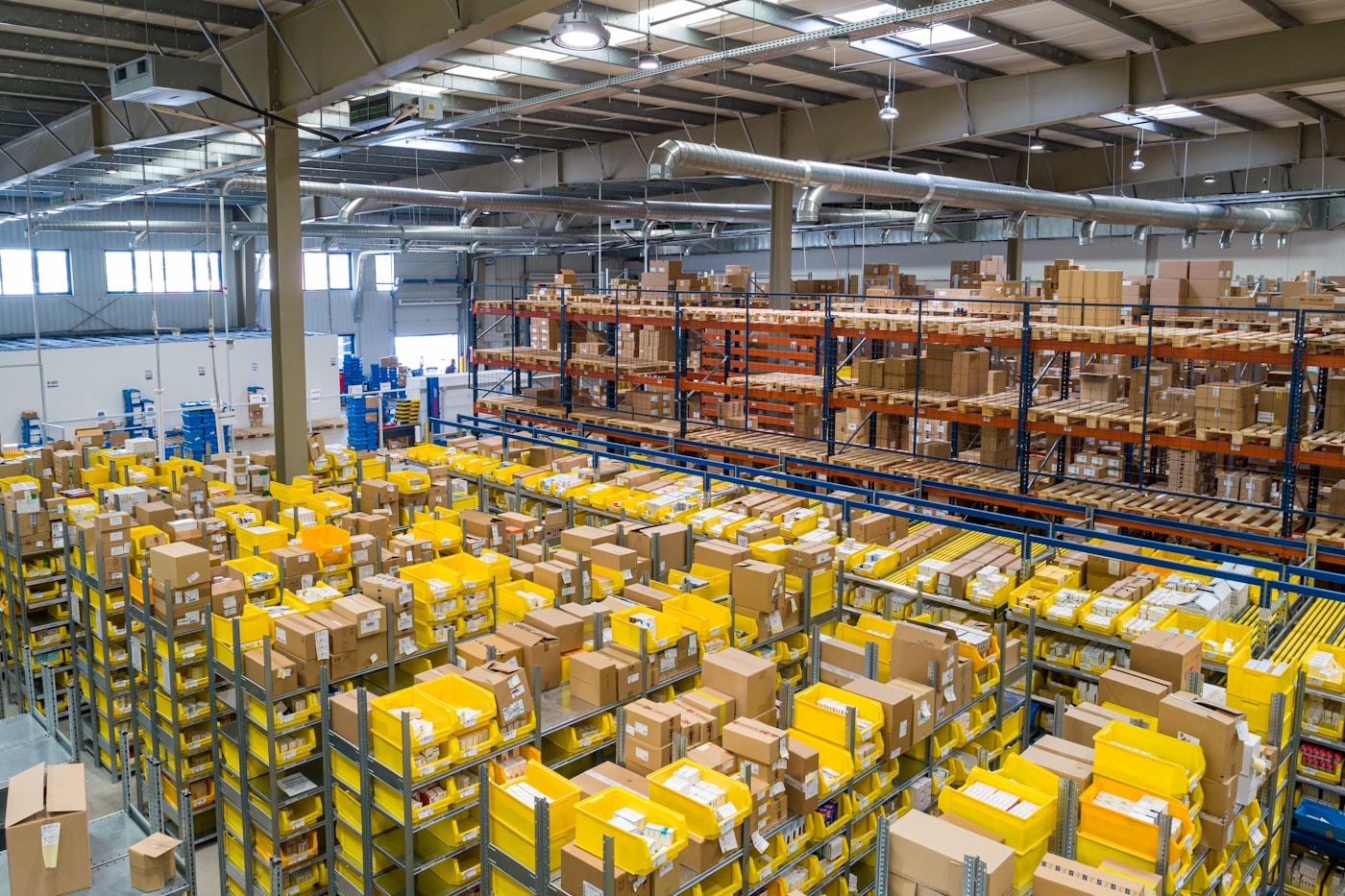 Organized warehouse shelving with cartons